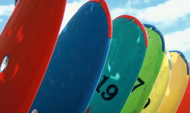 Multi coloured surf boards